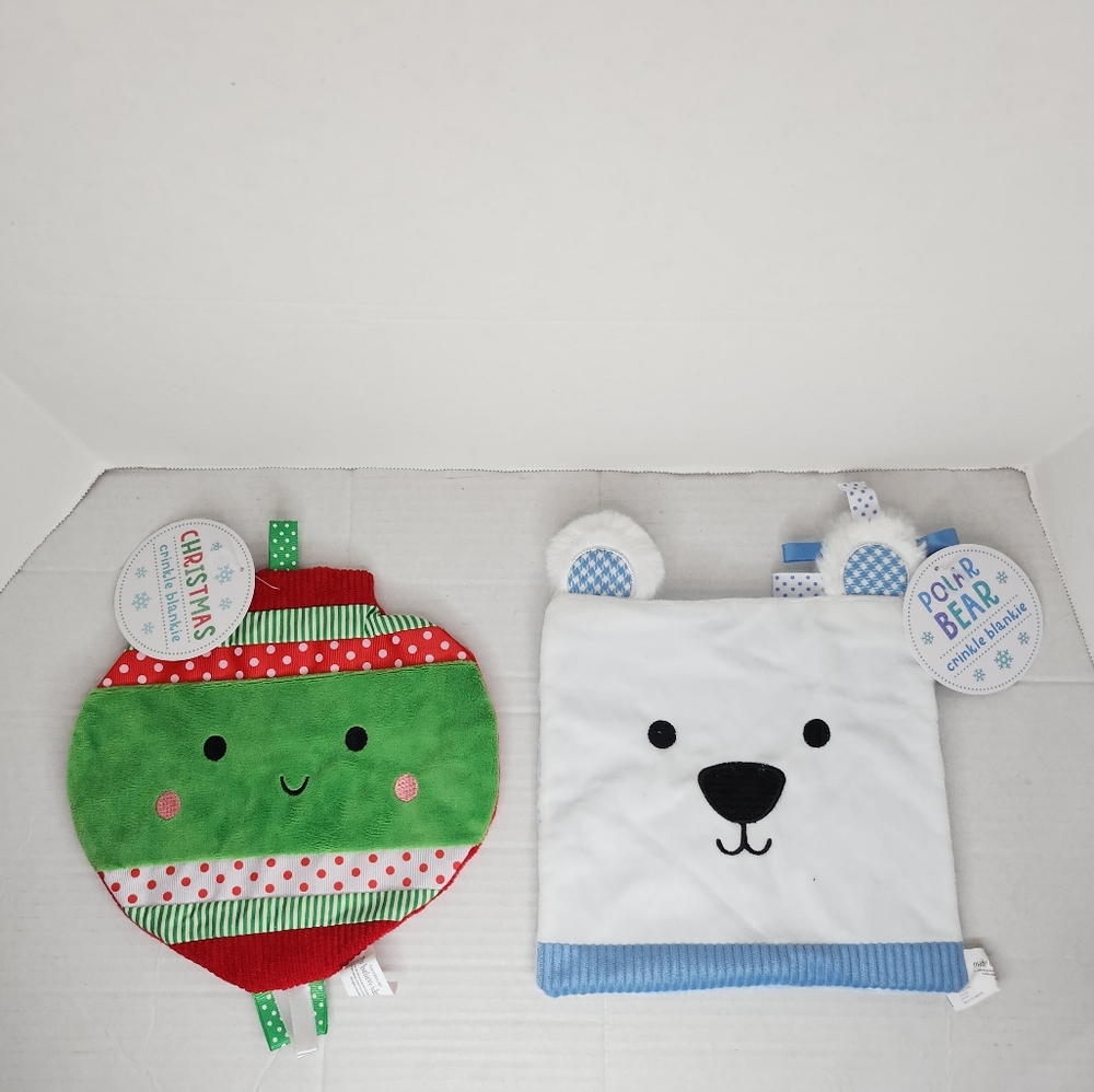 New Set 2 Make Believe Ideas Snuggables Bauble & Polar Bear Crinkle Blankie Baby
